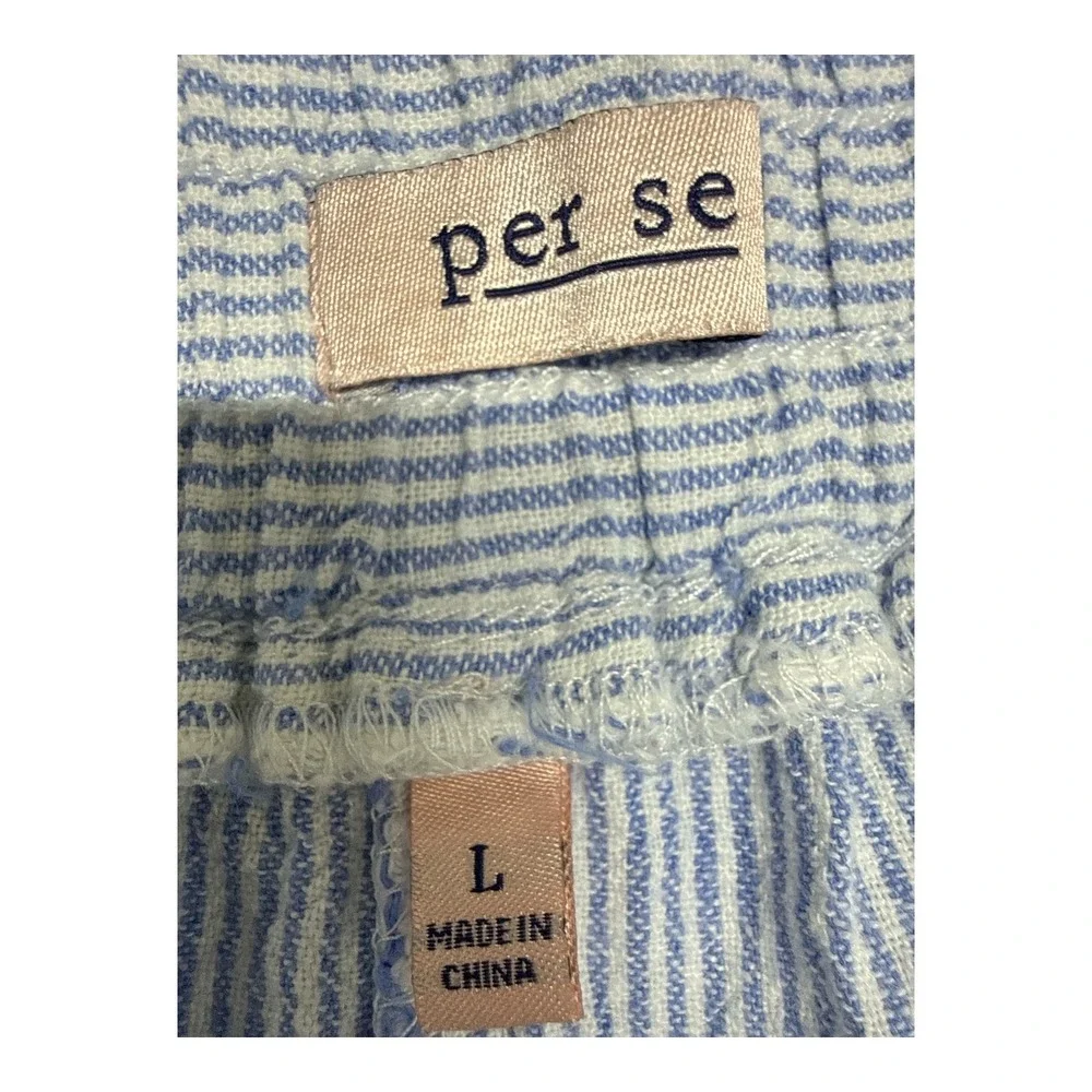 per se Shorts Mens Large Blue White Excellent Striped Linen Blend Seersucker